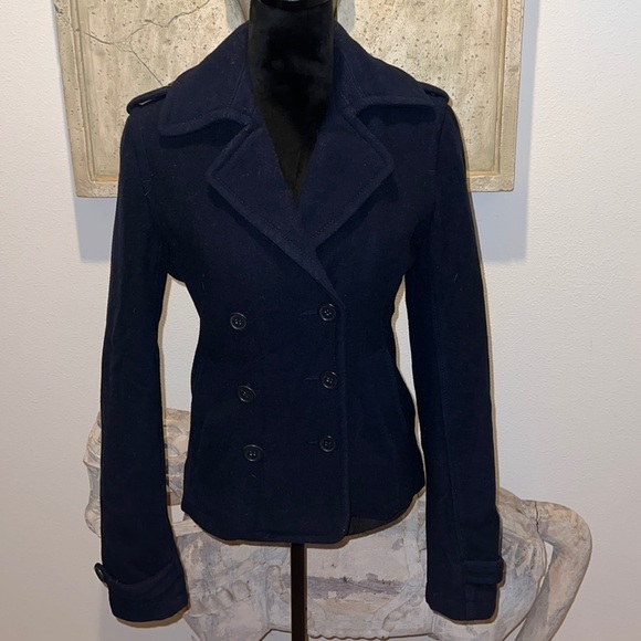 Abercrombie and Fitch authentic vintage dark blue wool double breasted peacoat M - Picture 1 of 10